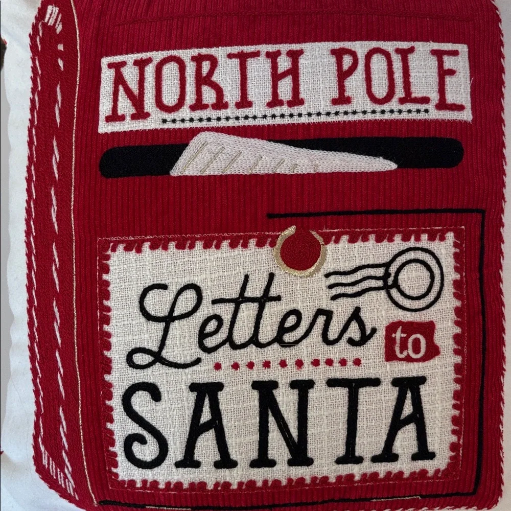 NWOT North Pole Letters to Santa Pillow Christmas Decor Holiday Gift Red White